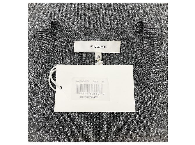 Frame Denim Vestido Frame Silver Shimmer Lurex com mangas sino e godê Prata - vista 4