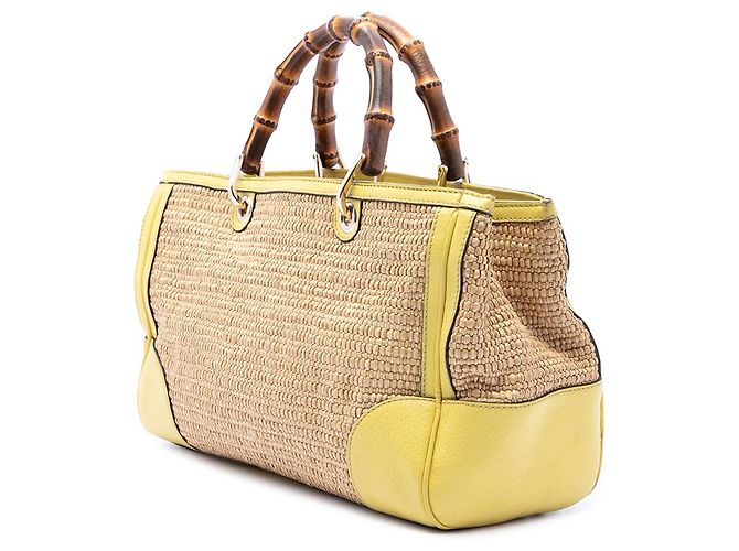 Borsa Shopper Gucci Medium Raffia Bamboo Beige - vista 2