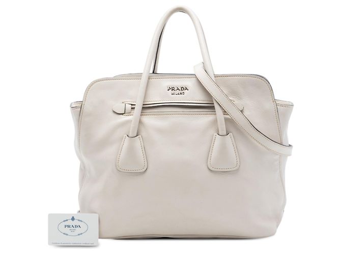 Borsa Tote convertibile Prada in vitello morbido bianca Bianco - vista 7