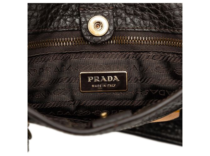 Tote Prada in tela stampata e pelle marrone - vista 5