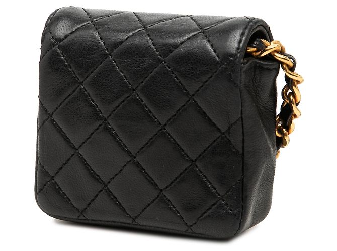 Borsa a tracolla Chanel Micro in pelle d'agnello matelassé nera con patta singola Nero - vista 2
