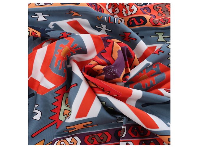 Hermès Carré 90 "KILIM" Seidentuch in Grau x Rot Braun - Ansicht 12
