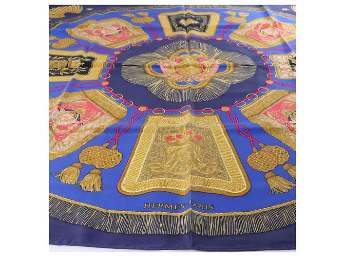 Hermès Carré 90 "Poste et Cavalerie" Seidentuch in Navy Blue Marineblau - Ansicht 7