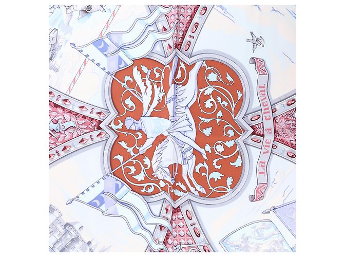Hermès Carré 90 "LA VIE a CHEVAL" Foulard in seta Marrone x Blu - vista 10