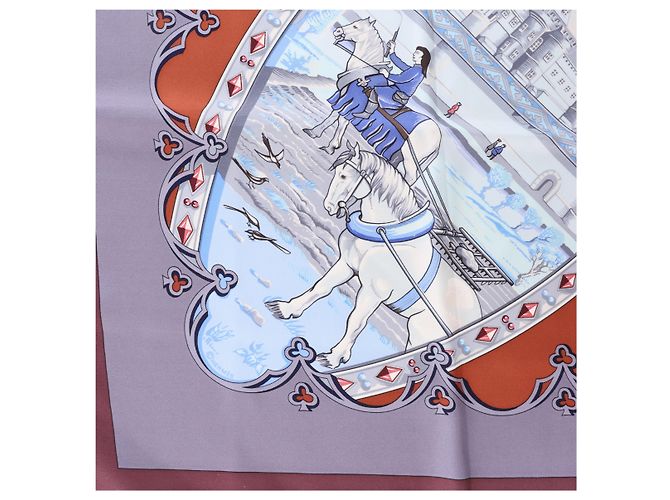 Hermès Carré 90 "LA VIE a CHEVAL" Foulard in seta Marrone x Blu - vista 11