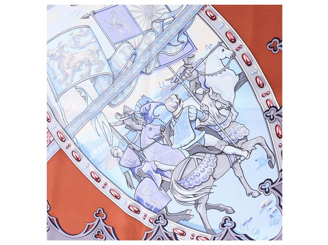 Hermès Carré 90 "LA VIE a CHEVAL" Foulard in seta Marrone x Blu - vista 12