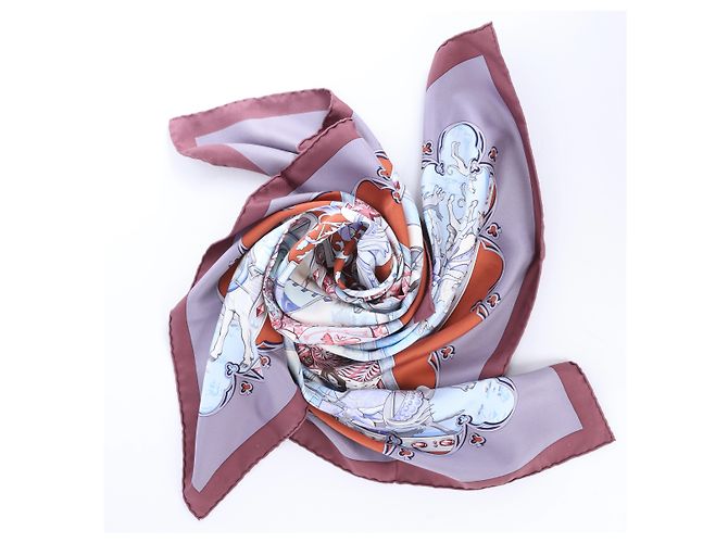 Hermès Carré 90 "LA VIE a CHEVAL" Foulard in seta Marrone x Blu - vista 13