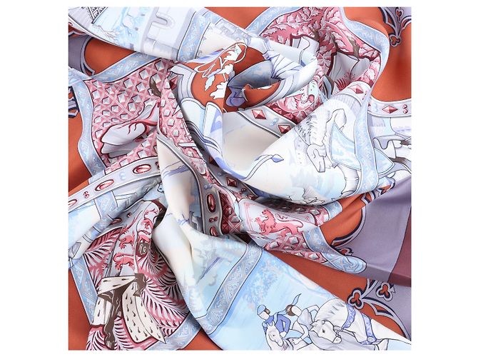 Hermès Carré 90 "LA VIE a CHEVAL" Foulard in seta Marrone x Blu - vista 14