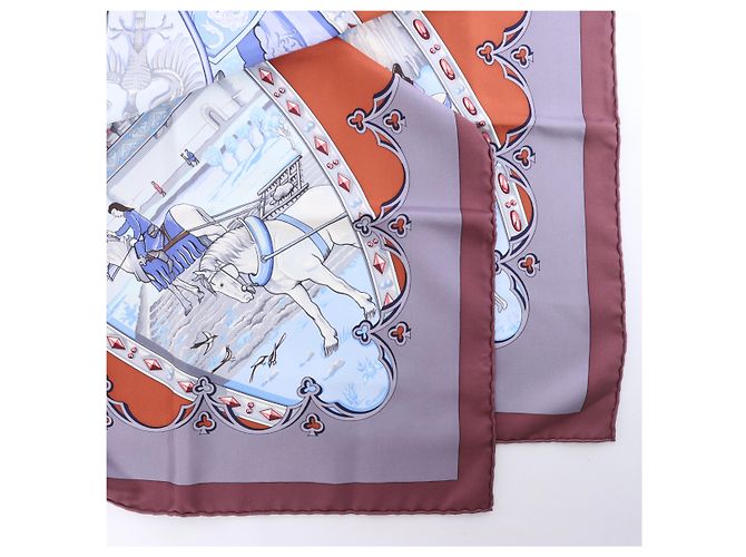 Hermès Carré 90 "LA VIE a CHEVAL" Foulard in seta Marrone x Blu - vista 2