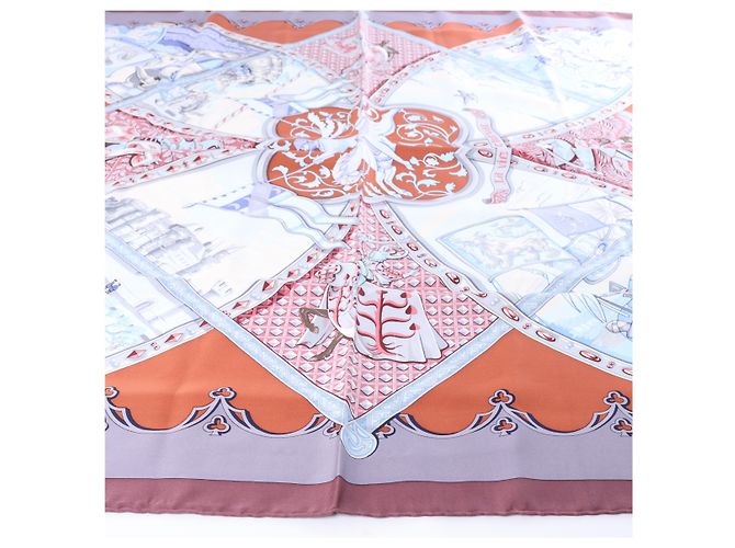 Hermès Carré 90 "LA VIE a CHEVAL" Foulard in seta Marrone x Blu - vista 4