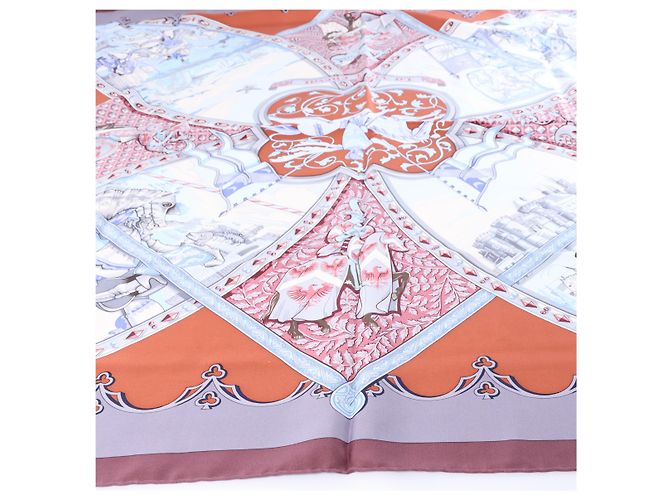 Hermès Carré 90 "LA VIE a CHEVAL" Foulard in seta Marrone x Blu - vista 5