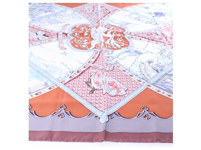 Hermès Carré 90 "LA VIE a CHEVAL" Foulard in seta Marrone x Blu - vista 6