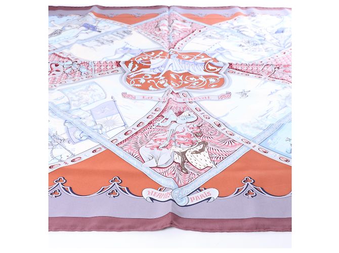 Hermès Carré 90 "LA VIE a CHEVAL" Foulard in seta Marrone x Blu - vista 7