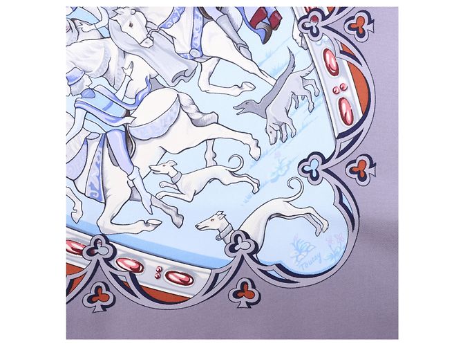 Hermès Carré 90 "LA VIE a CHEVAL" Foulard in seta Marrone x Blu - vista 9
