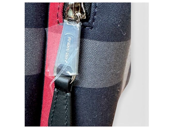 Burberry Check Canvas and Leather Backpack Red Grey Dark blue - view 10