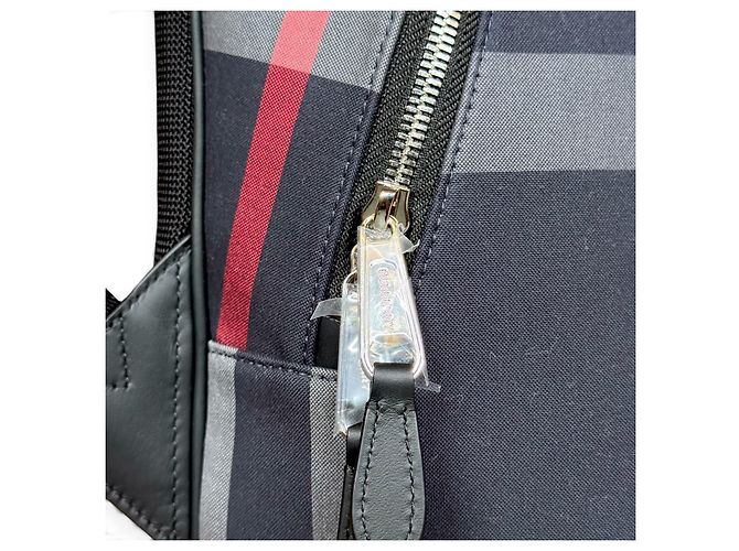 Burberry Check Canvas and Leather Backpack Red Grey Dark blue - view 11