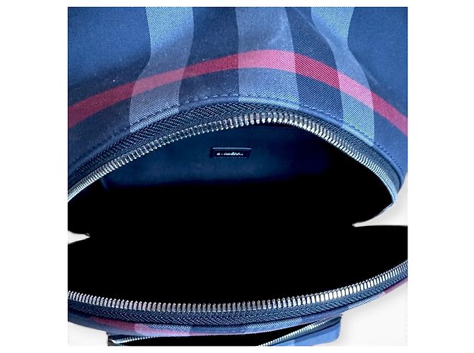 Burberry Check Canvas and Leather Backpack Red Grey Dark blue - view 12