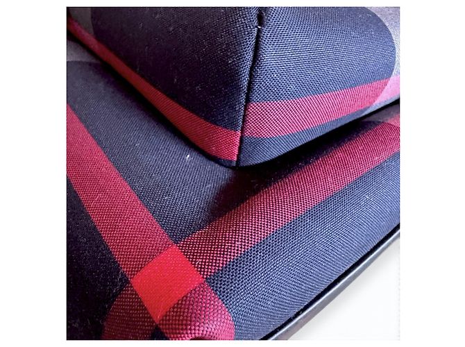 Burberry Check Canvas and Leather Backpack Red Grey Dark blue - view 15