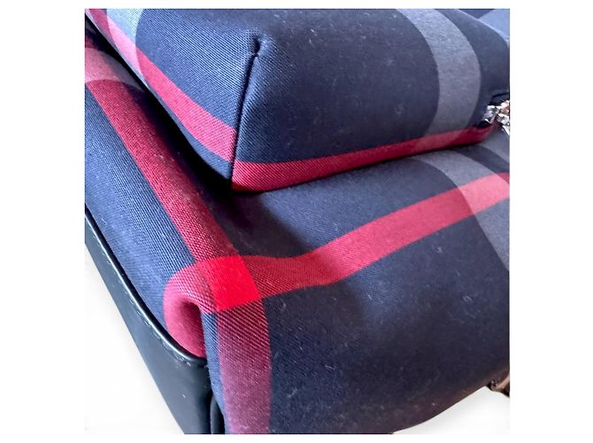 Burberry Check Canvas and Leather Backpack Red Grey Dark blue - view 16