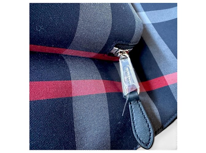 Burberry Check Canvas and Leather Backpack Red Grey Dark blue - view 17