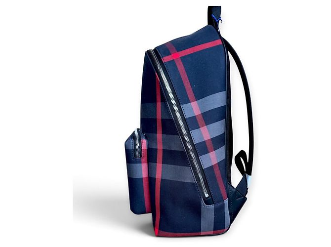 Burberry Check Canvas and Leather Backpack Red Grey Dark blue - view 18