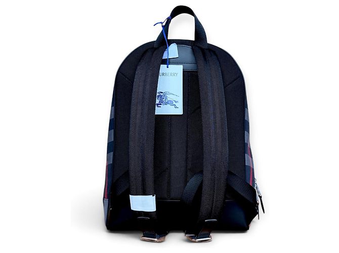 Burberry Check Canvas and Leather Backpack Red Grey Dark blue - view 2