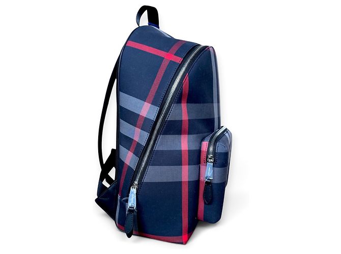 Burberry Check Canvas and Leather Backpack Red Grey Dark blue - view 3