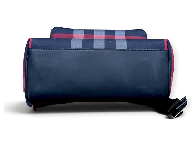 Burberry Check Canvas and Leather Backpack Red Grey Dark blue - view 4