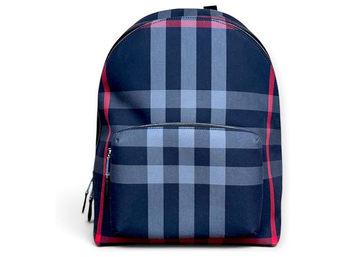 Burberry Check Canvas and Leather Backpack Red Grey Dark blue - view 5