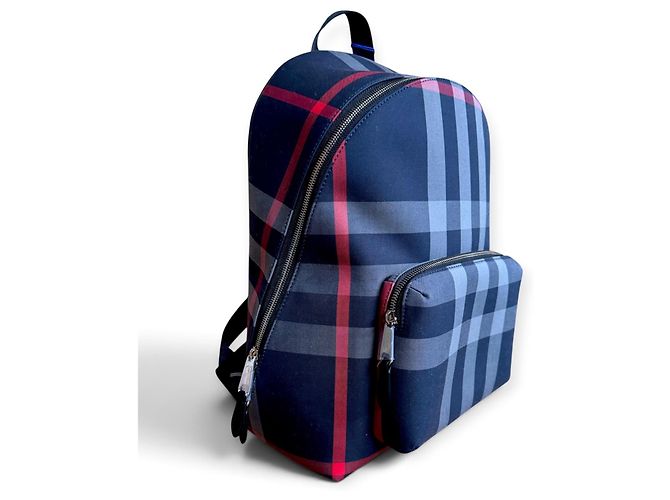 Burberry Check Canvas and Leather Backpack Red Grey Dark blue - view 6