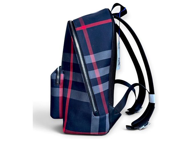 Burberry Check Canvas and Leather Backpack Red Grey Dark blue - view 7