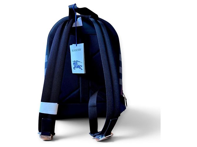 Burberry Check Canvas and Leather Backpack Red Grey Dark blue - view 8