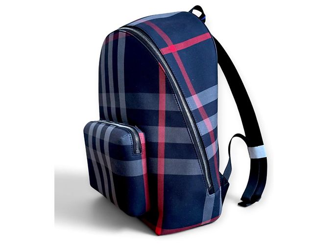 Burberry Check Canvas and Leather Backpack Red Grey Dark blue - view 9