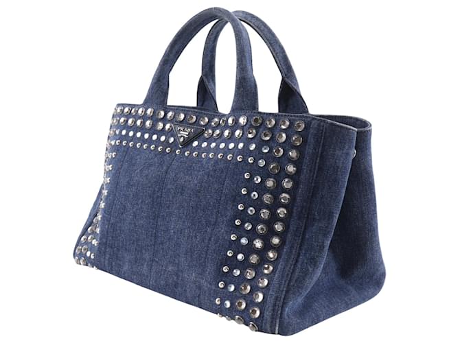 Borsa Prada Canapa Tote M Blu - vista 2