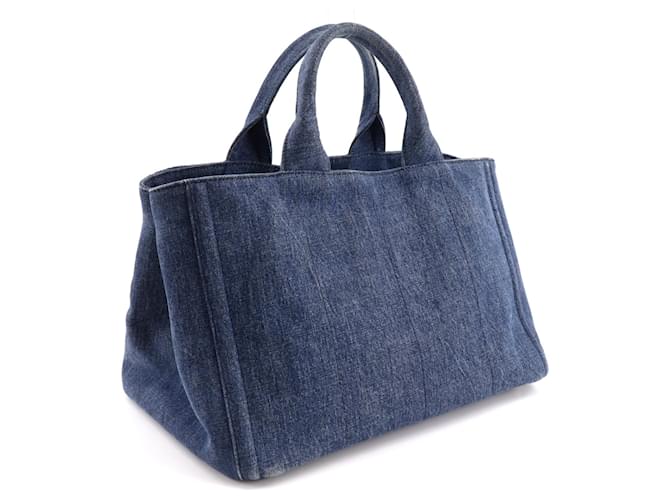 Borsa Prada Canapa Tote M Blu - vista 3