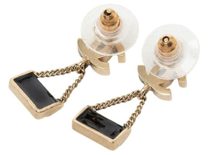 Chanel Coco Mark Handbag Motif Earrings Black Golden - view 2