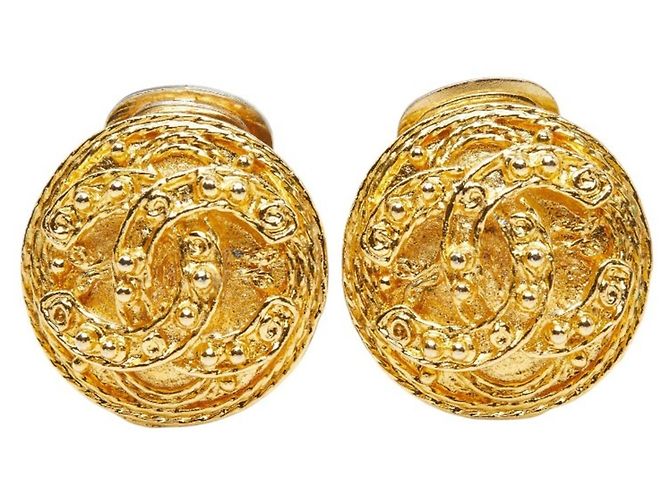 Orecchini a clip rotondi vintage Chanel Coco Mark D'oro - vista 2