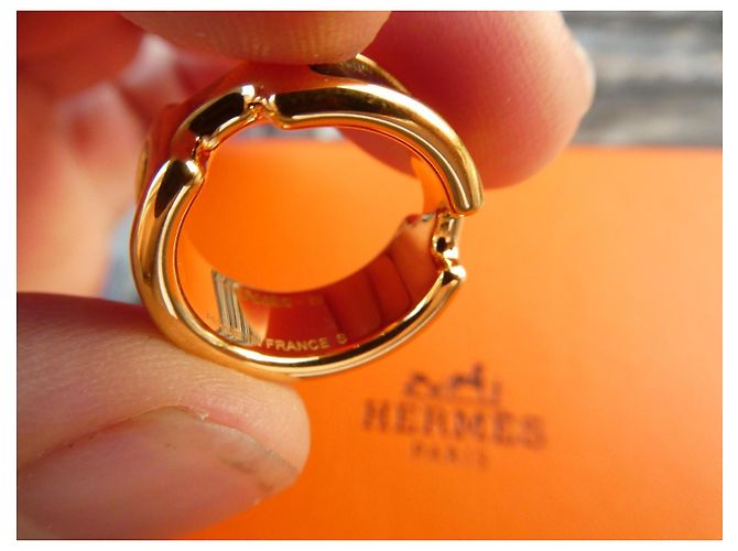Anello Hermès Olympe H in acciaio dorato e pelle nera Nero D'oro - vista 7