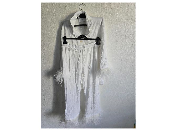 Autre Marque Sleeper Conjunto de Pijama em Viscose Branca com Penas Branco - vista 6