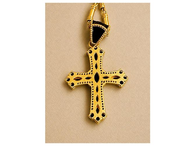 Dolce & Gabbana Collana con Pendente a Croce Oro e Cristalli Neri Nero D'oro - vista 4