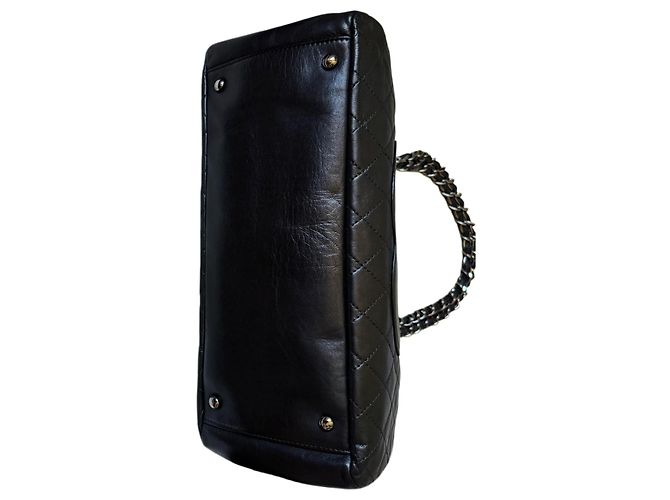 Saco Tote Acolchoado Chanel Couro Preto - vista 11