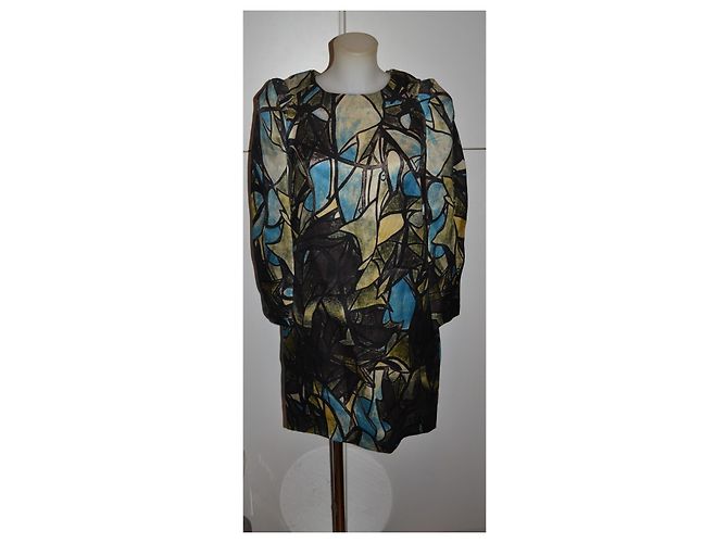 Vestido Marni de seda y lana con estampado abstracto Castaño Negro Azul Verde Amarillo - vista 2
