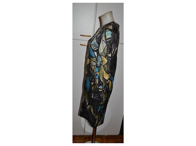 Vestido Marni de seda y lana con estampado abstracto Castaño Negro Azul Verde Amarillo - vista 3