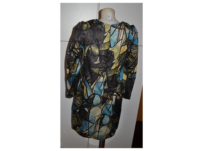 Vestido Marni de seda y lana con estampado abstracto Castaño Negro Azul Verde Amarillo - vista 4