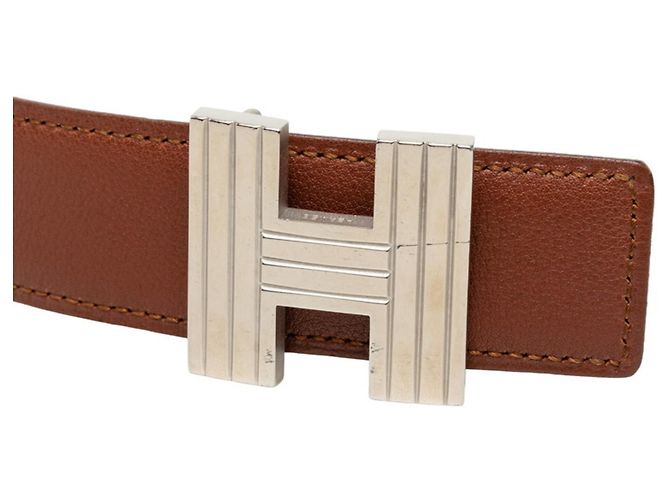 Hermès Hermes Wendelgürtel mit H-Schnalle Braun Schwarz Silber - Ansicht 4