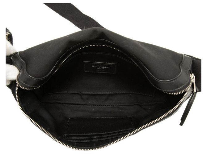 Borsa Sling Saint Laurent in tela e pelle nera Nero - vista 4