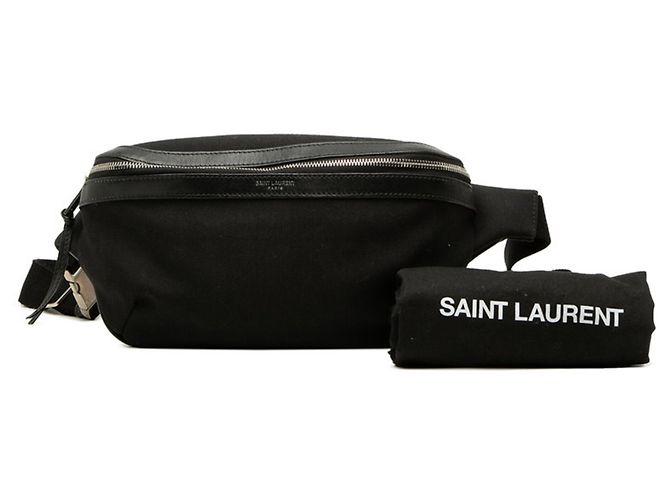 Borsa Sling Saint Laurent in tela e pelle nera Nero - vista 7
