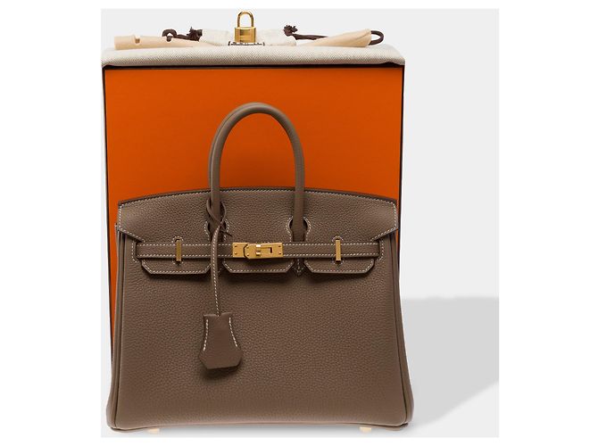 Hermès Borsa HERMES Birkin 25 in Pelle Étoupe - 103838 Taupe - vista 2