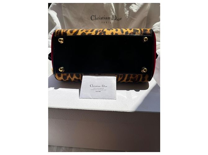 Christian Dior Borsa Bowling Gambler Dice Velluto Rosso Leopardata Marrone Stampa leopardo - vista 12