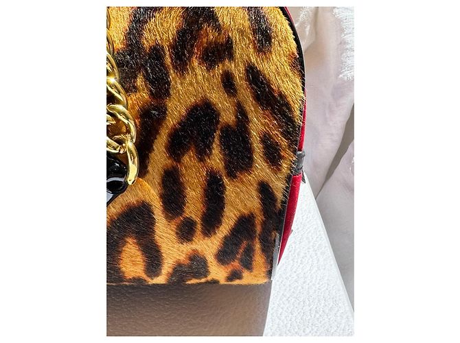 Christian Dior Borsa Bowling Gambler Dice Velluto Rosso Leopardata Marrone Stampa leopardo - vista 14
